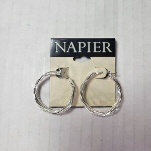 Napier Textured Silver-Tone Twisted 1.5 Inch Hoop Earrings
